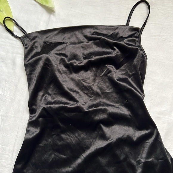 NWT Zaful Satin Sleeveless Spaghetti Strap Side Slit Cowl Neck Mini Slip Dress - Picture 9 of 9